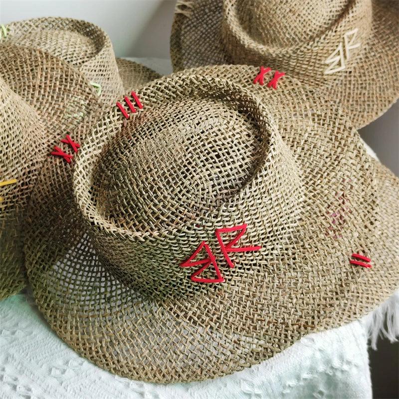 Designer French Elegant Women's Summer RB Letter Straw Hat Wide Brim Breathable Sun Protect Fashionable Beach Vacation Sun Hat Luxlife Brands