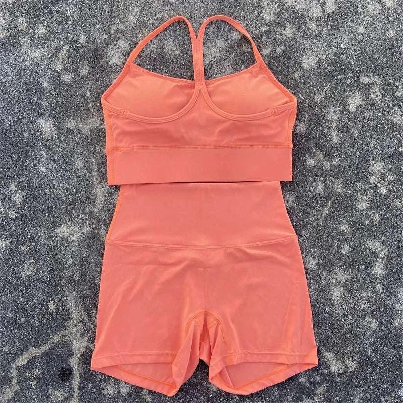 Solid Color gym bike Yoga Set short Legging +cross Y sport bra Tracksuit Athletic Women Gym Suit Comprehensive Training Jogging