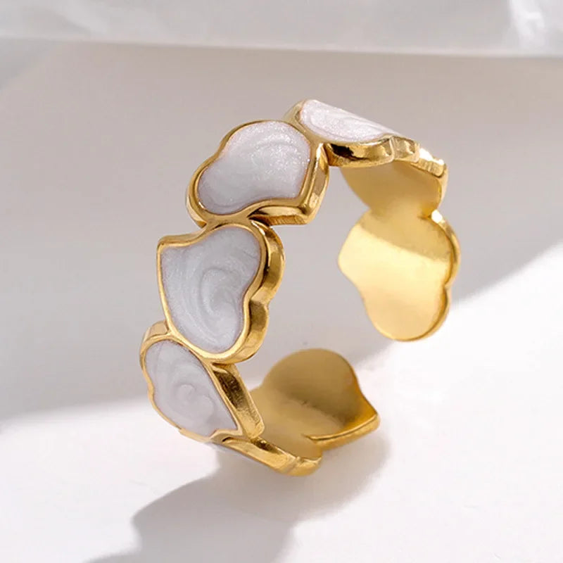 Stainless Steel Black White Heart Rings For Women Gold Color Oil Drip Open Couple Rings Wedding Jewelry Gift Bijoux Femme Luxlife Brands
