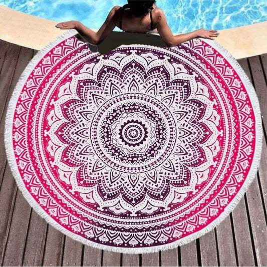 Microfiber Mandala Round Beach Towel Throw Blanket Soft Absorbent Quick Dry Multi-Purpose Picnic Yoga Meditation Mat Roundie