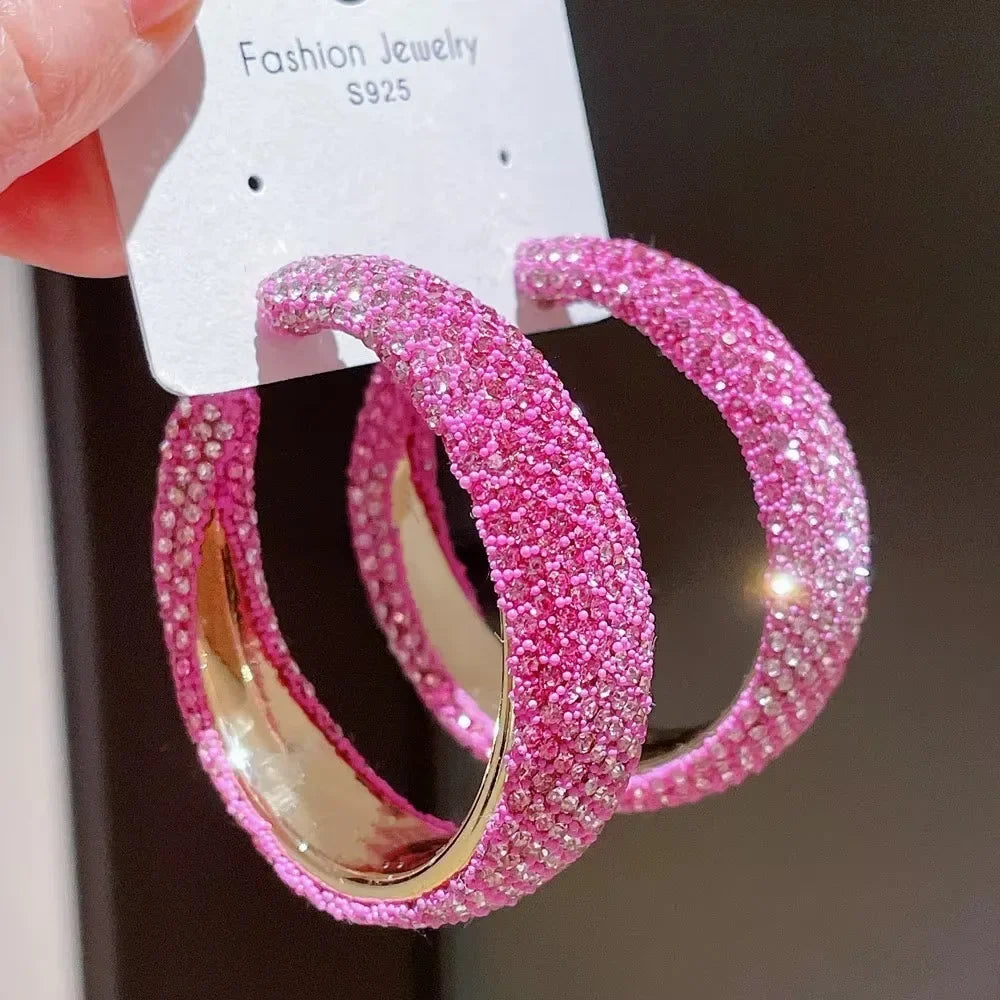 Exaggerate Shiny Rhinestones Big Hoop Earrings Geometric Round Unique Crystal Earrings Jewelry Accessories Jewelry Gifts Luxlife Brands