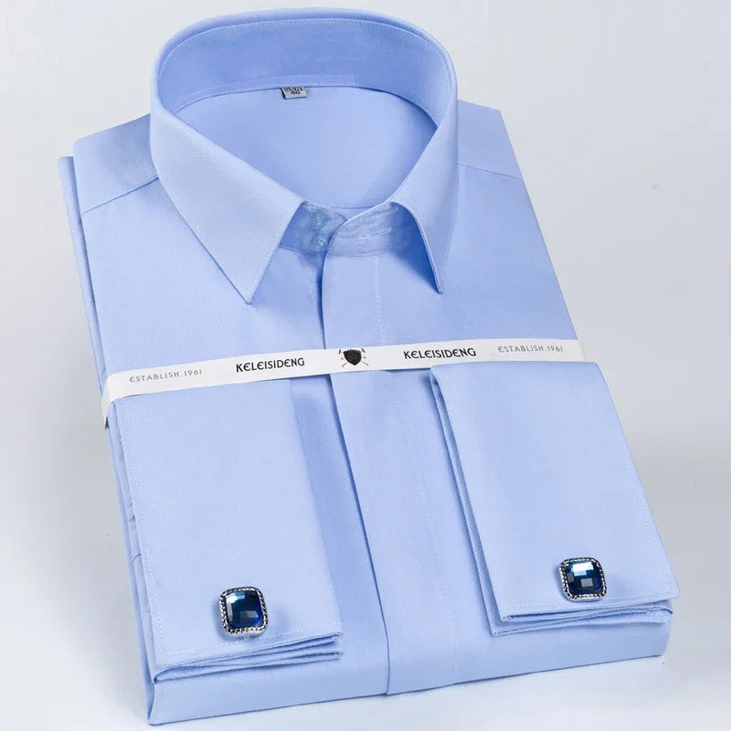 Classic French Cuff Hidden Button Dress Shirt Luxlife Brands