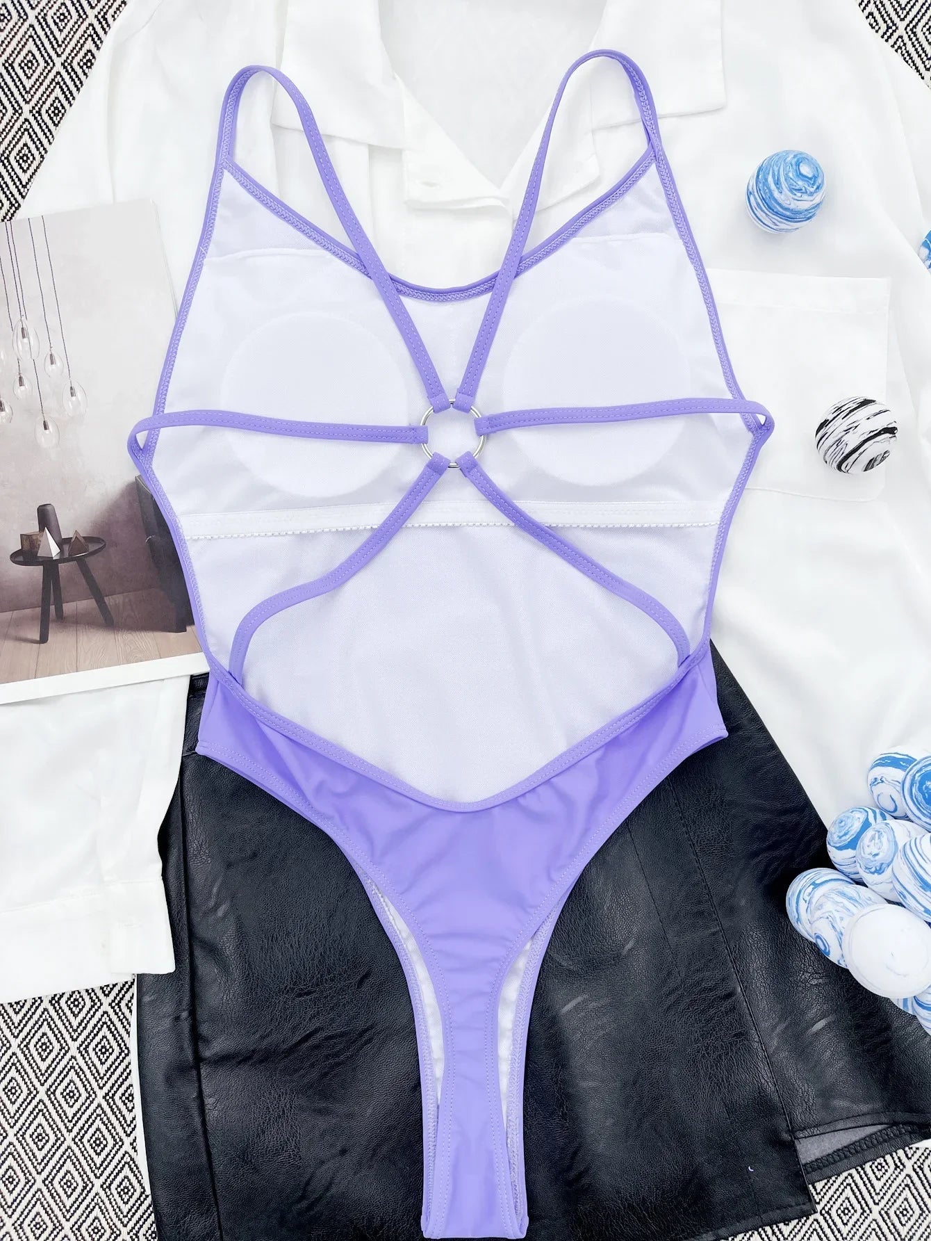 Sexy One Piece Swimsuit Women Ring Linked Bathing Suit String Bandage Swimwear Cut Out Monokini Summer Beach Swim Suit Bather Luxlife Brands