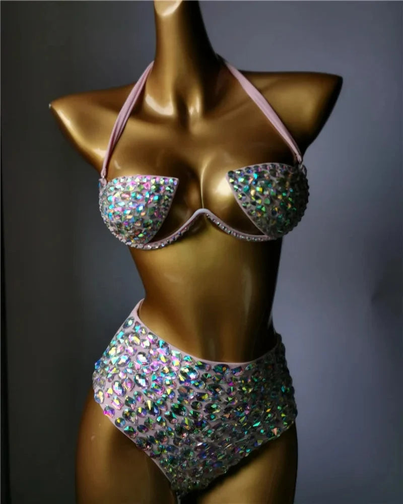 The Venus Horizon Rhinestone Bikini – Premium Crystal Triangle Showgirl Set
