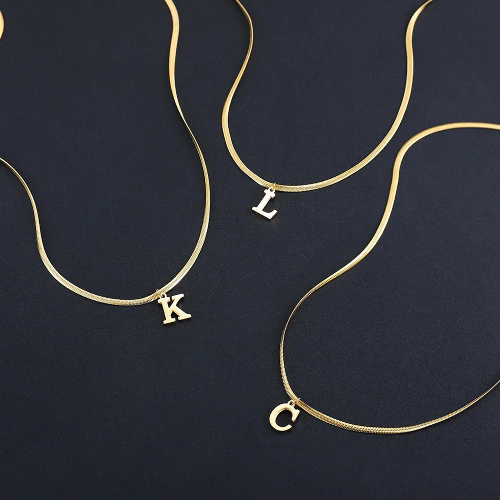 A-Z Alphabet Gold Plated Stainless Steel Pendant Necklace for Women Snake Chain Initial Letter Clavicle Necklaces Collar Jewelry Luxlife Brands