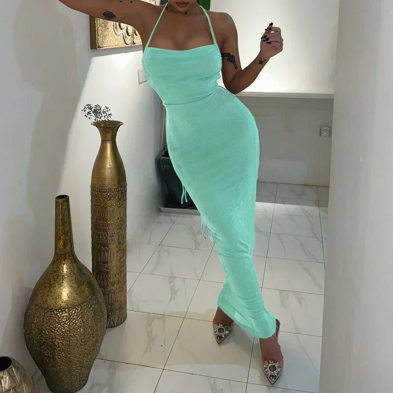 Kendall Halter Backless Bodycon Maxi Party Dress Luxlife Brands