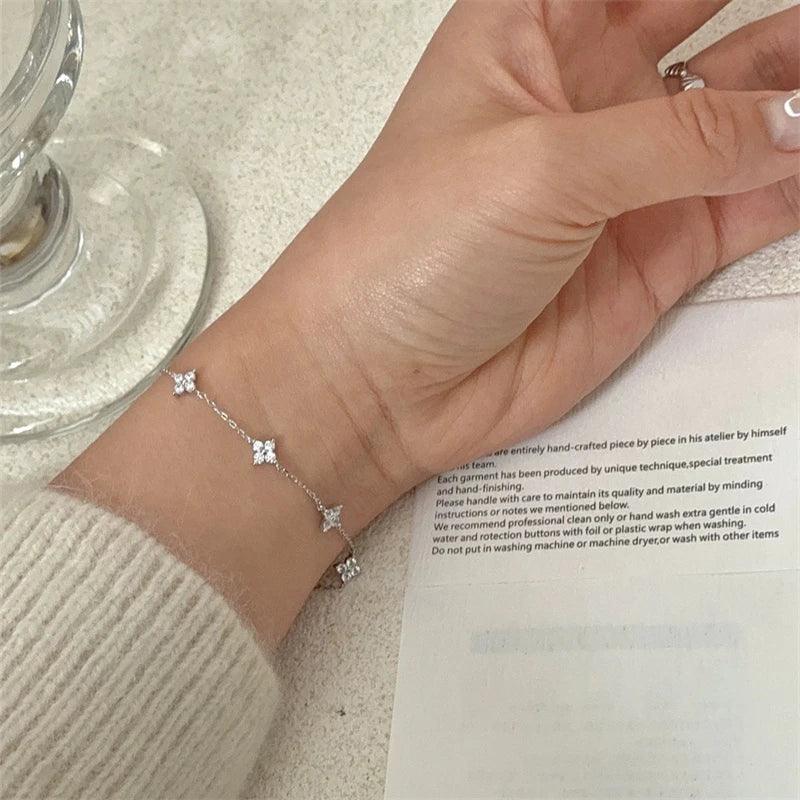 2024 New Crystal Flower Stainless Steel Bracelet Women Fashion Personality Korean Bracelet Jewelry Accessories Anniversary Gift Luxlife Brands