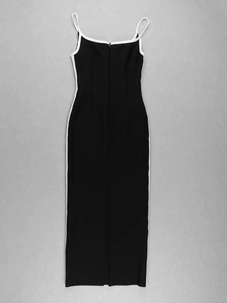 Newest Winter 2023 Sexy Strap Sleeveless Layer Black Long Bodycon Bandage Dress Designer Fashion Evening Party Dress Vestido Luxlife Brands