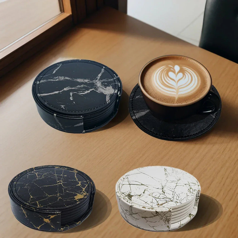 Eco Drink Coasters Set of 6 Leather Non Slip Heat-resistant 6PCS Luxlife Brands