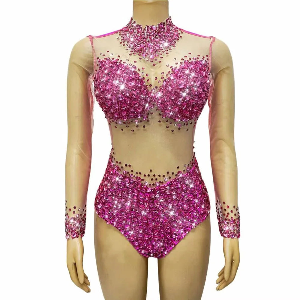 Rhinestone Encrusted Mesh Performance Bodysuit