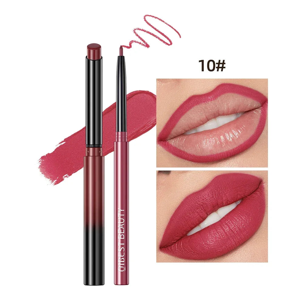 QIBEST Lipstick Pencil Waterproof Sexy Red Nude Purple Matte Tint Lipstick Lasting Lip liner Pen Longlasting Makeup Cosmetics Luxlife Brands