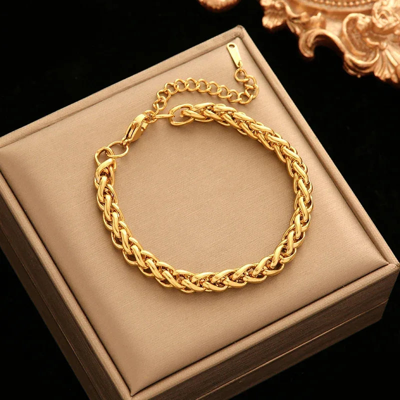 EILIECK 316L Stainless Steel Twisted Bracelet Bangles For Women Trendy 18K Gold Plated Wrist Chain Waterproof Jewelry Gift Party Luxlife Brands