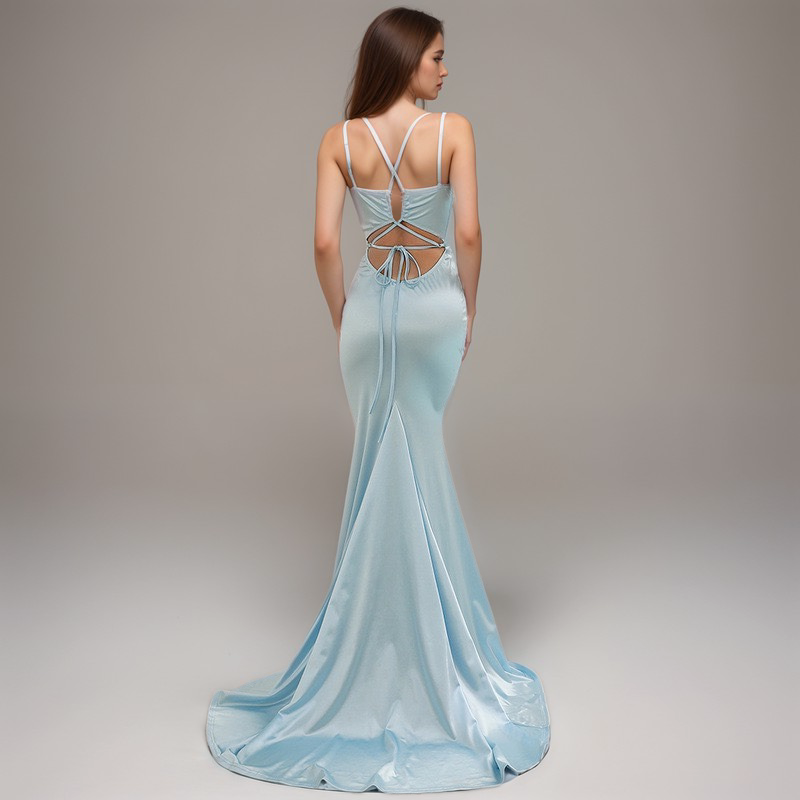 Sexy Deep V neck tie back mermaid silky satin prom dress SelenaHuanStudio