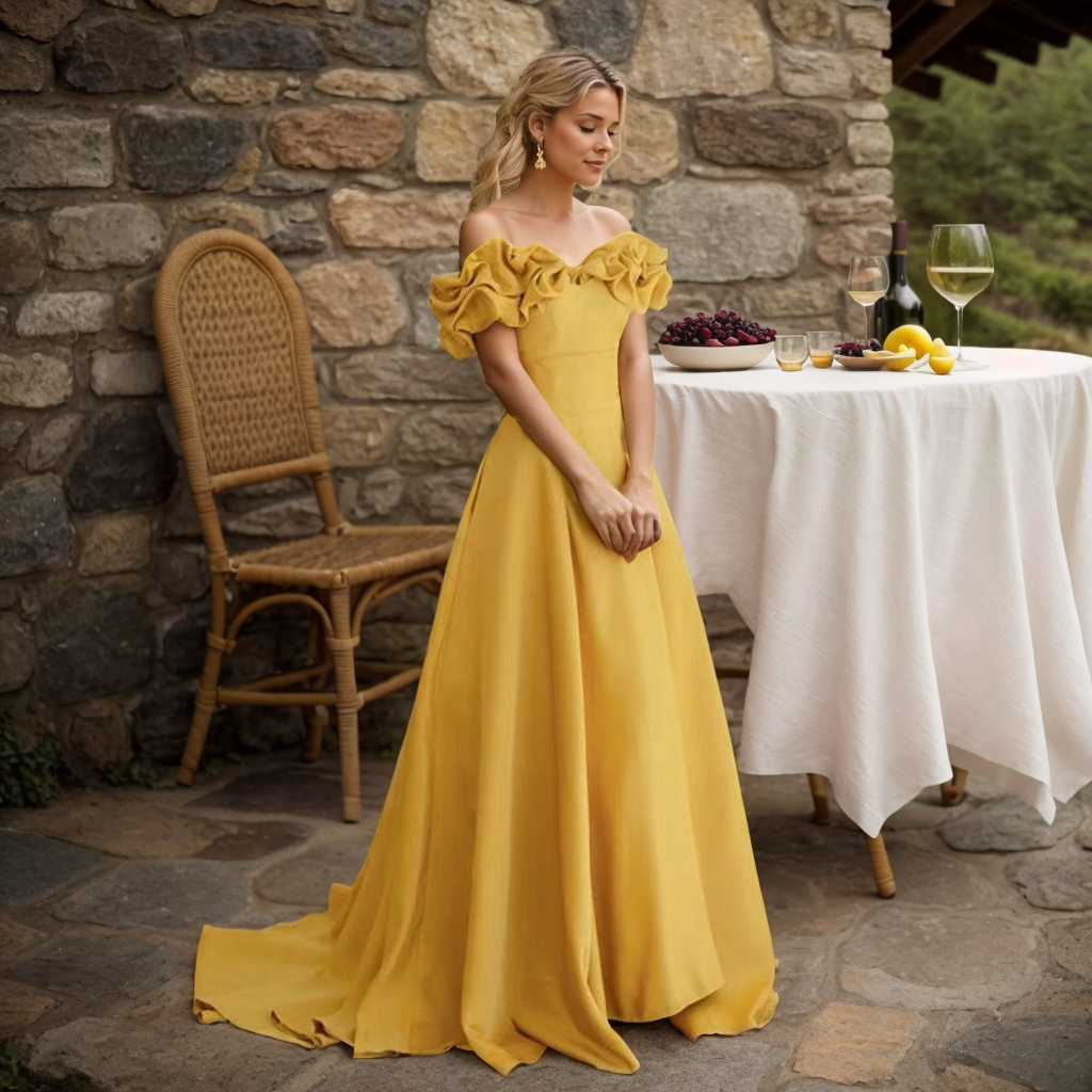 Sexy off-the-shoulder long princess style A-line satin prom dress with Ruffled sleeves SelenaHuanStudio