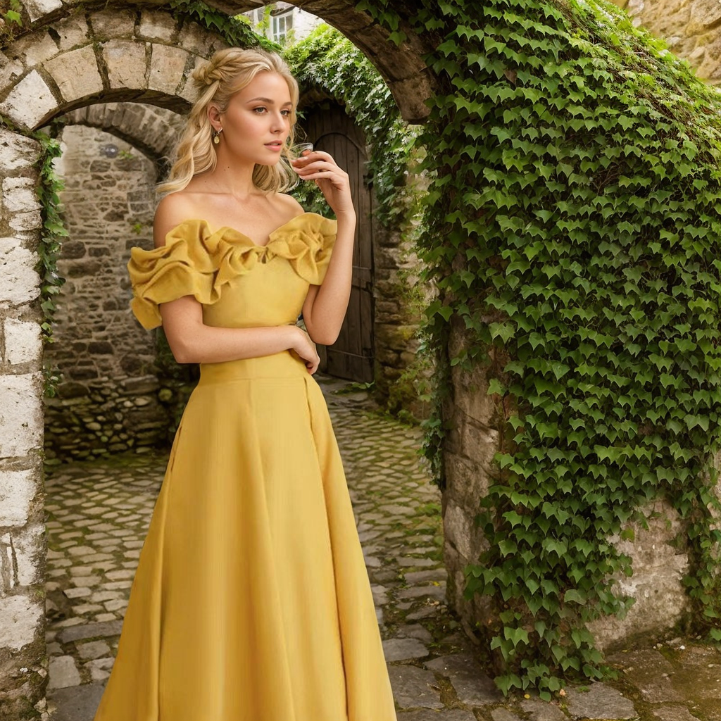 Sexy off-the-shoulder long princess style A-line satin prom dress with Ruffled sleeves SelenaHuanStudio