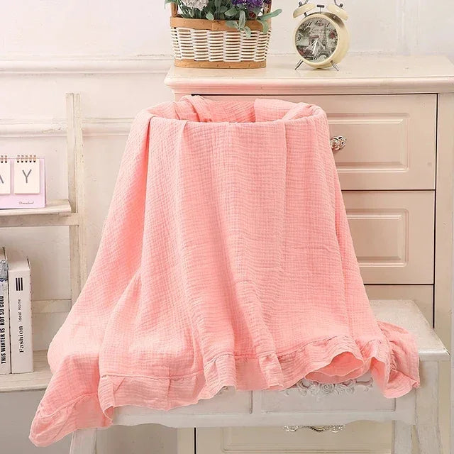 INS Ruffled Muslin Baby Swaddle Blankets for New Born Infant Bedding Organic Baby Accessories Newborn Receive Blanket Cotton Luxlife Brands