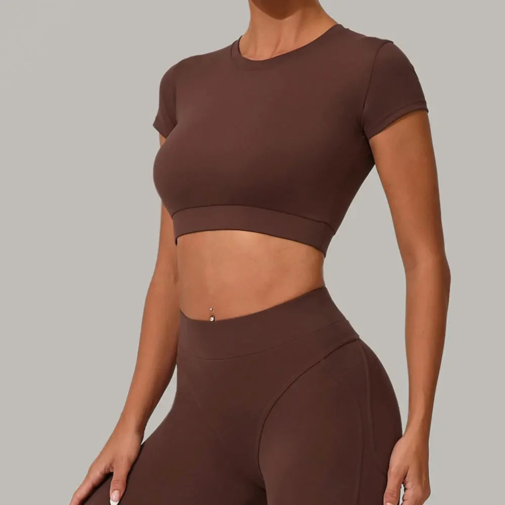 Yoga T-shirt Women's Short Sleeved Sports T-shirt Quick Drying Workout Short Sleeved Pilates Running Tights Exercise Fitness Top Luxlife Brands