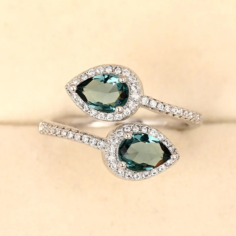 Ocean Eyes 925 Sterling Silver Blue Zircon Adjustable Ring LUXLIFE BRANDS