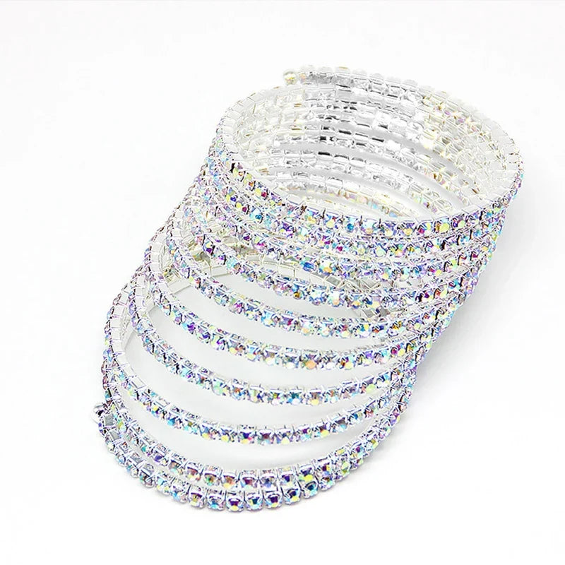 Sparkling Multi-Layer Rhinestone Arm Chain – Stacked Crystal Spiral Cuff & Upper Arm Bangle for Raves, Festivals & Beachwear