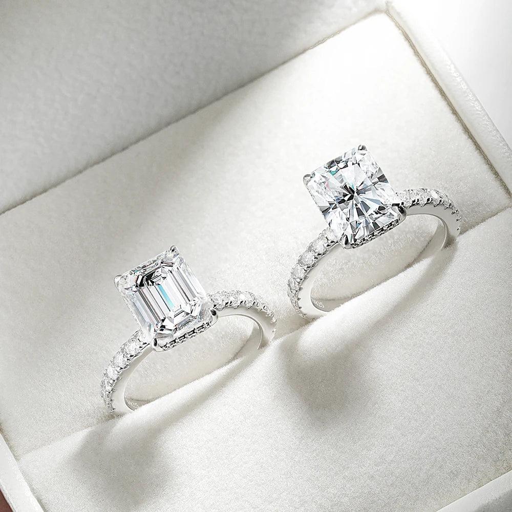 Emerald/Radiant Cut Real Full Moissanite Ring for Women 8*10mm D Color Diamond 925 Sterling Silver Wedding Band with Certificate Luxlife Brands