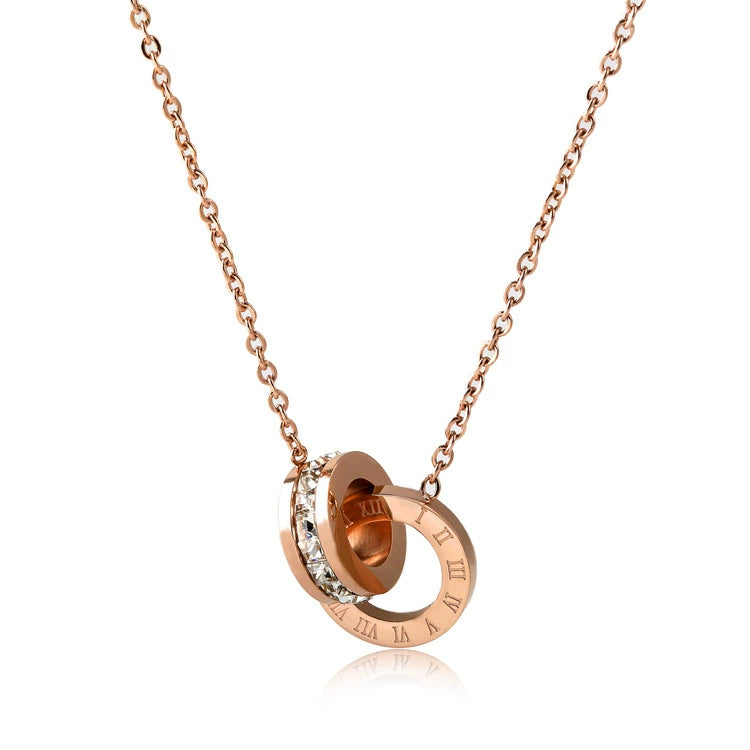 Number Titanium Steel Pendant Necklace Women's 18K Rose Gold Luxlife Brands