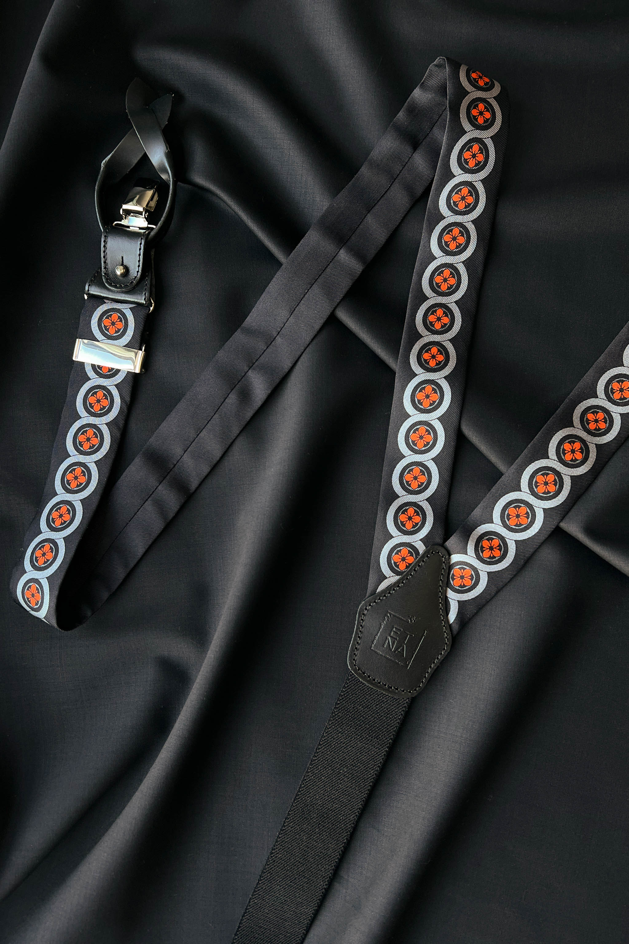 Sicily Lava Orange Floral Etna Patterned Silk Suspenders ETNA