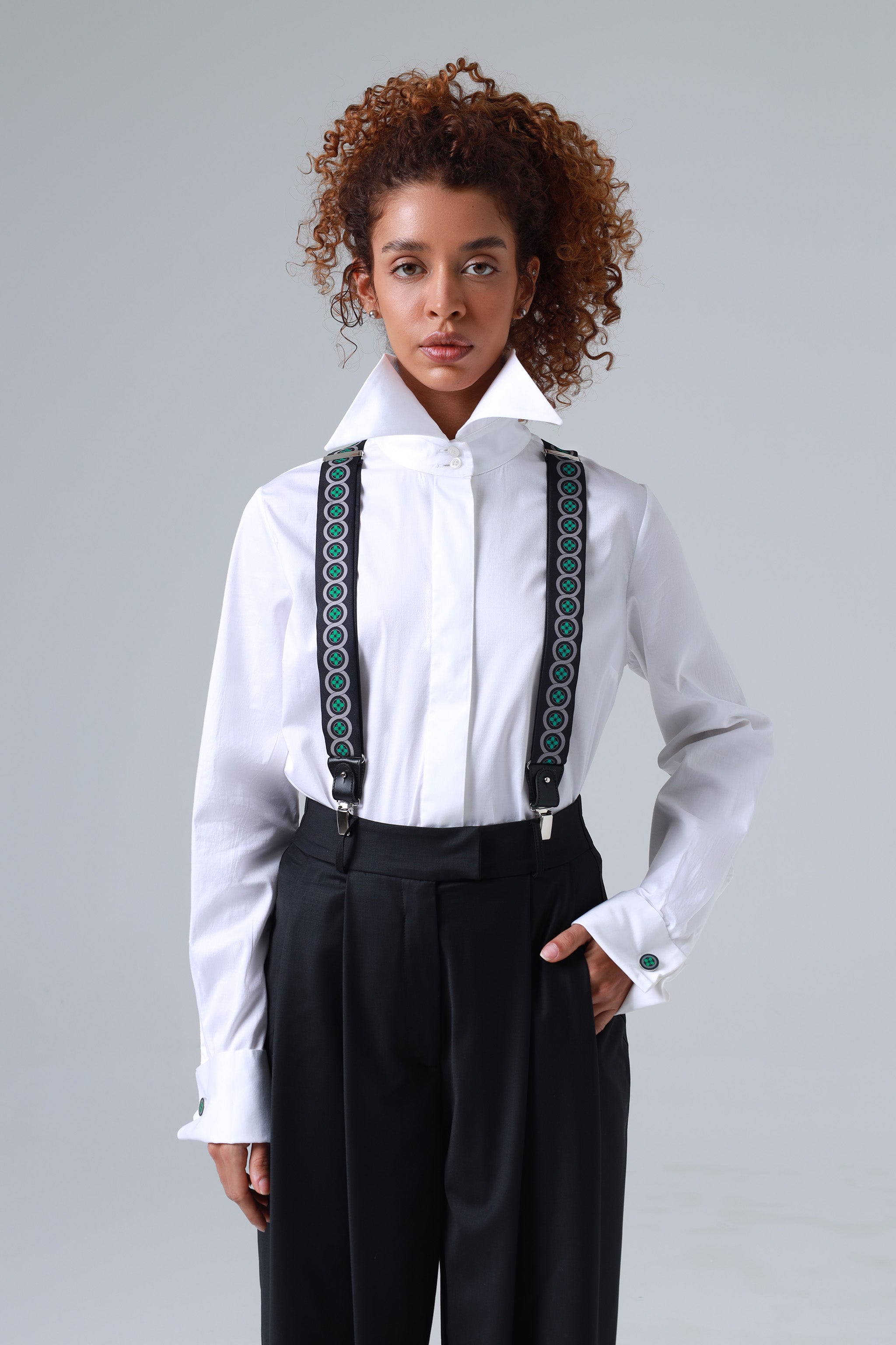 Sicily Meadow Green Floral Patterned Silk Suspenders ETNA