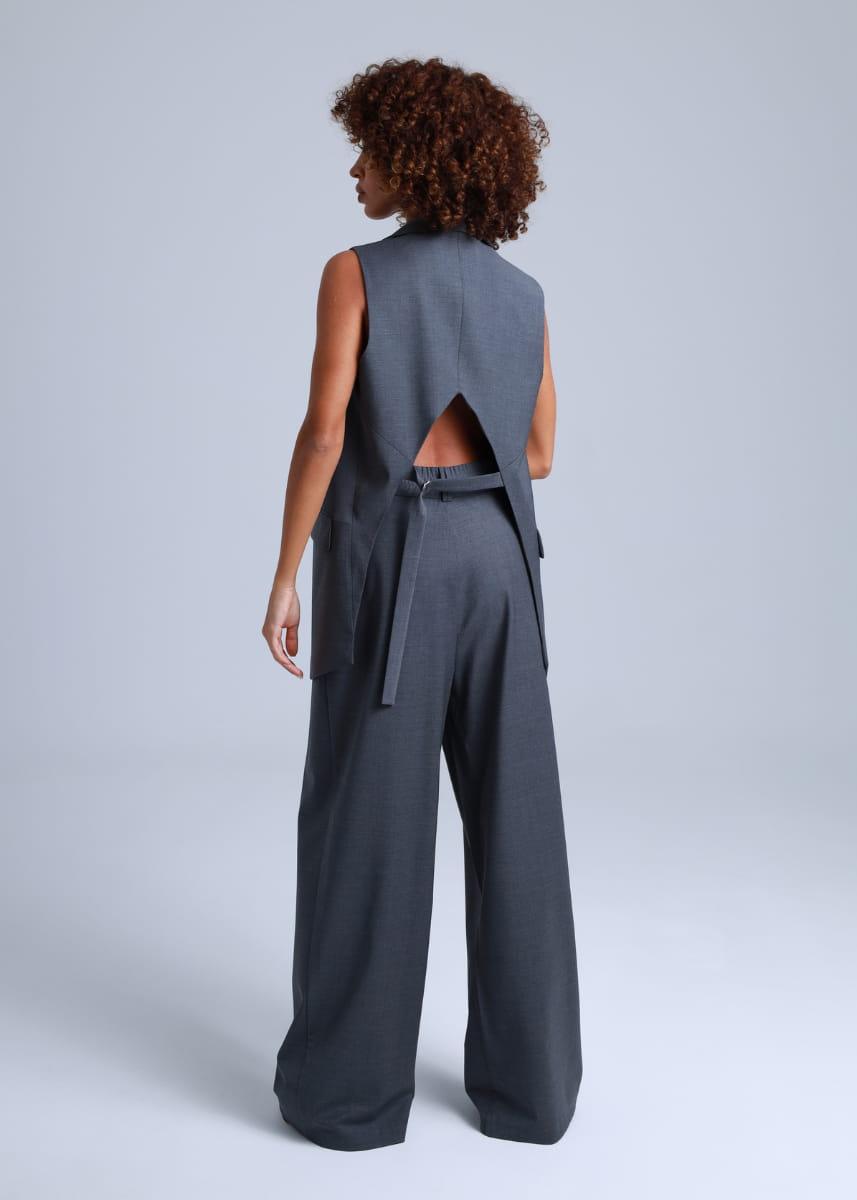 Grey Wide-Leg Virgin Wool Pants Sophia ETNA