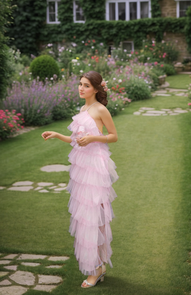 Haltered Sliding Ruffle Layered Hem fit and flare tutu ankle length tulle prom dress SelenaHuanStudio