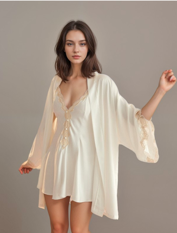 Lace Hem Silky Bridal Lingerie Set - 5 Colors, Sizes S to 5XL SelenaHuanStudio