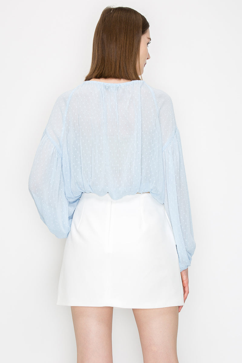 Long sleeve dots jacquard chiffon blouse top Bella Moda Latina