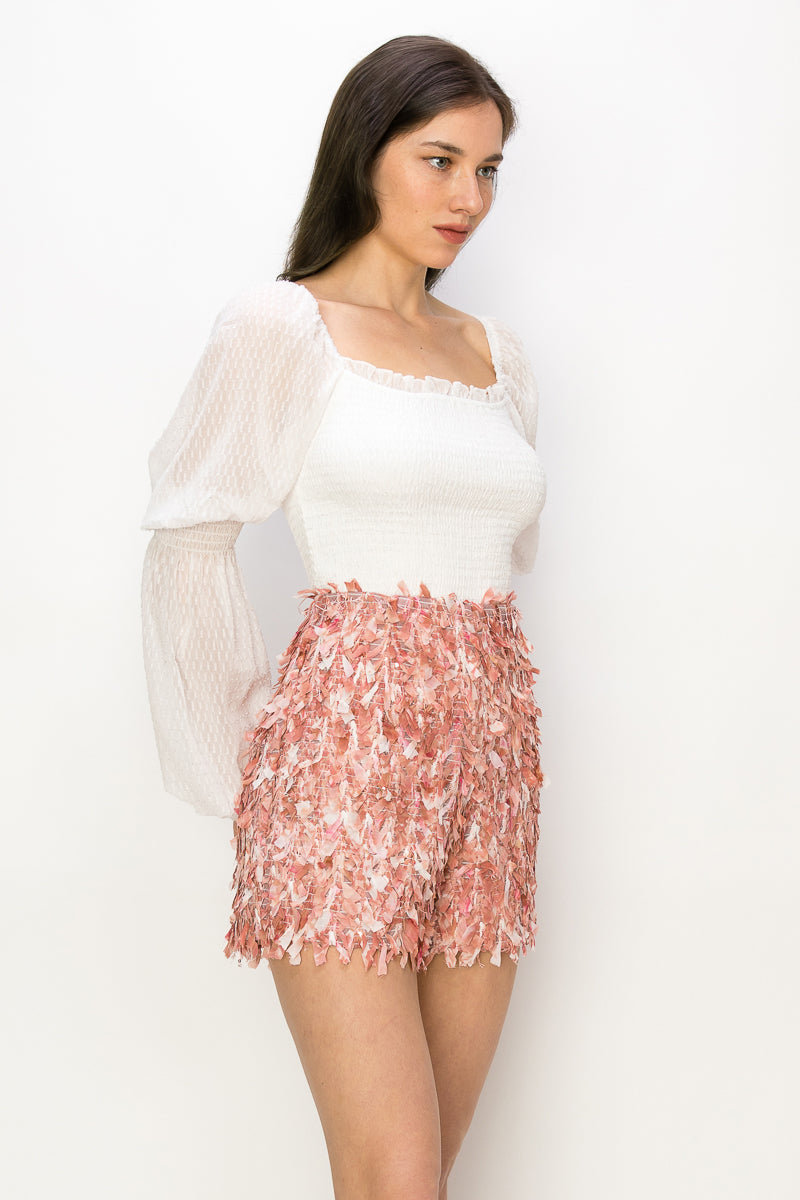 Square Neck Puff Long Sleeve Smocking Detail Blouse Bella Moda Latina