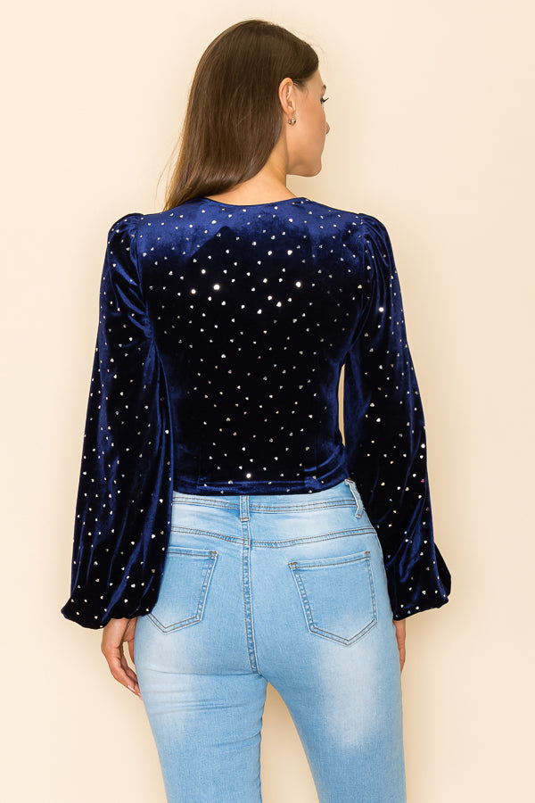 METALLIC VELVET RUCHED FRONT BLOUSE Bella Moda Latina