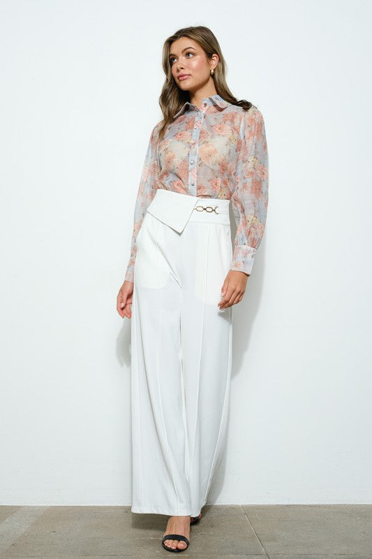 Long Puff Sleeve Floral Print Blouse Top Bella Moda Latina