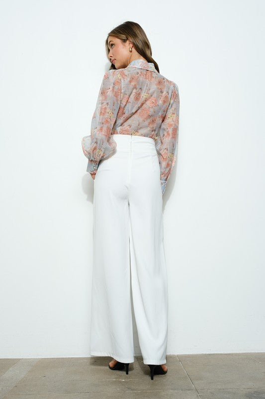 Long Puff Sleeve Floral Print Blouse Top Bella Moda Latina