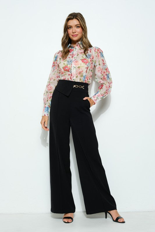 Long Puff Sleeve Floral Print Blouse Top Bella Moda Latina