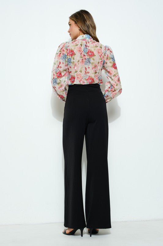 Long Puff Sleeve Floral Print Blouse Top Bella Moda Latina