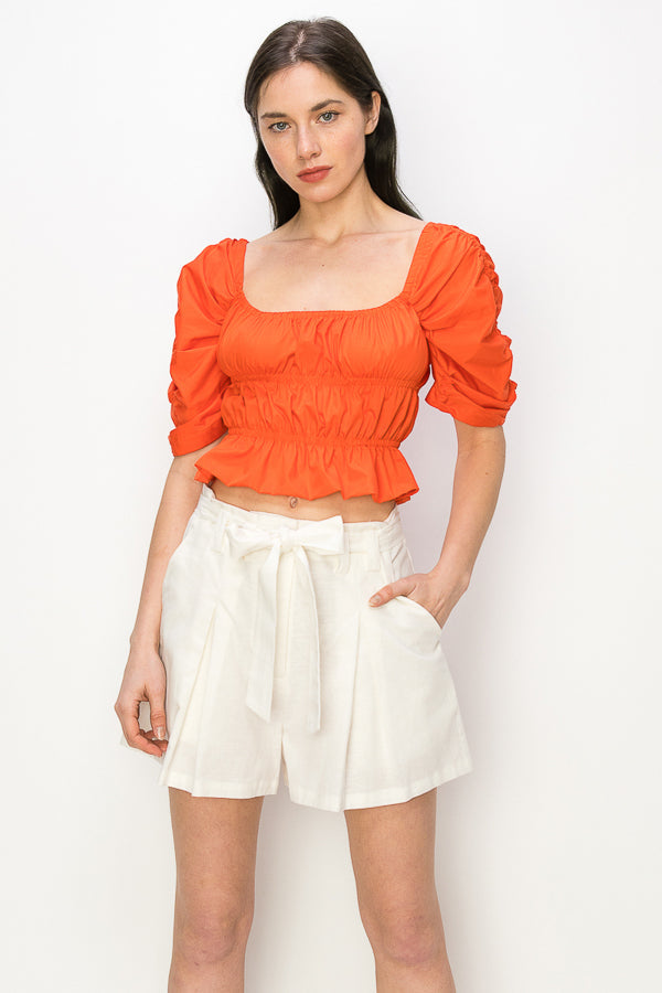 Cotton Square neck puff sleeve smocked crop top Bella Moda Latina