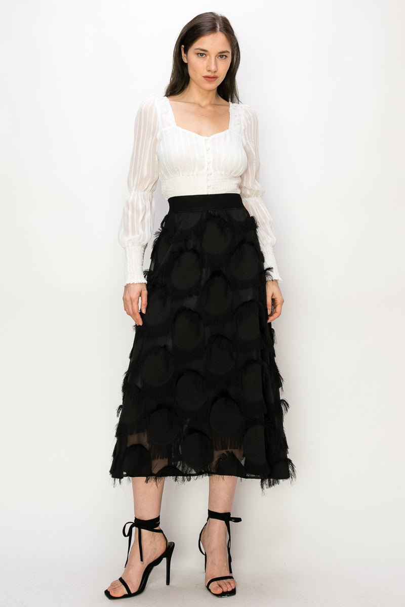 Square Neck Long Sleeve Waist Smocking Stripe Satin Top Bella Moda Latina