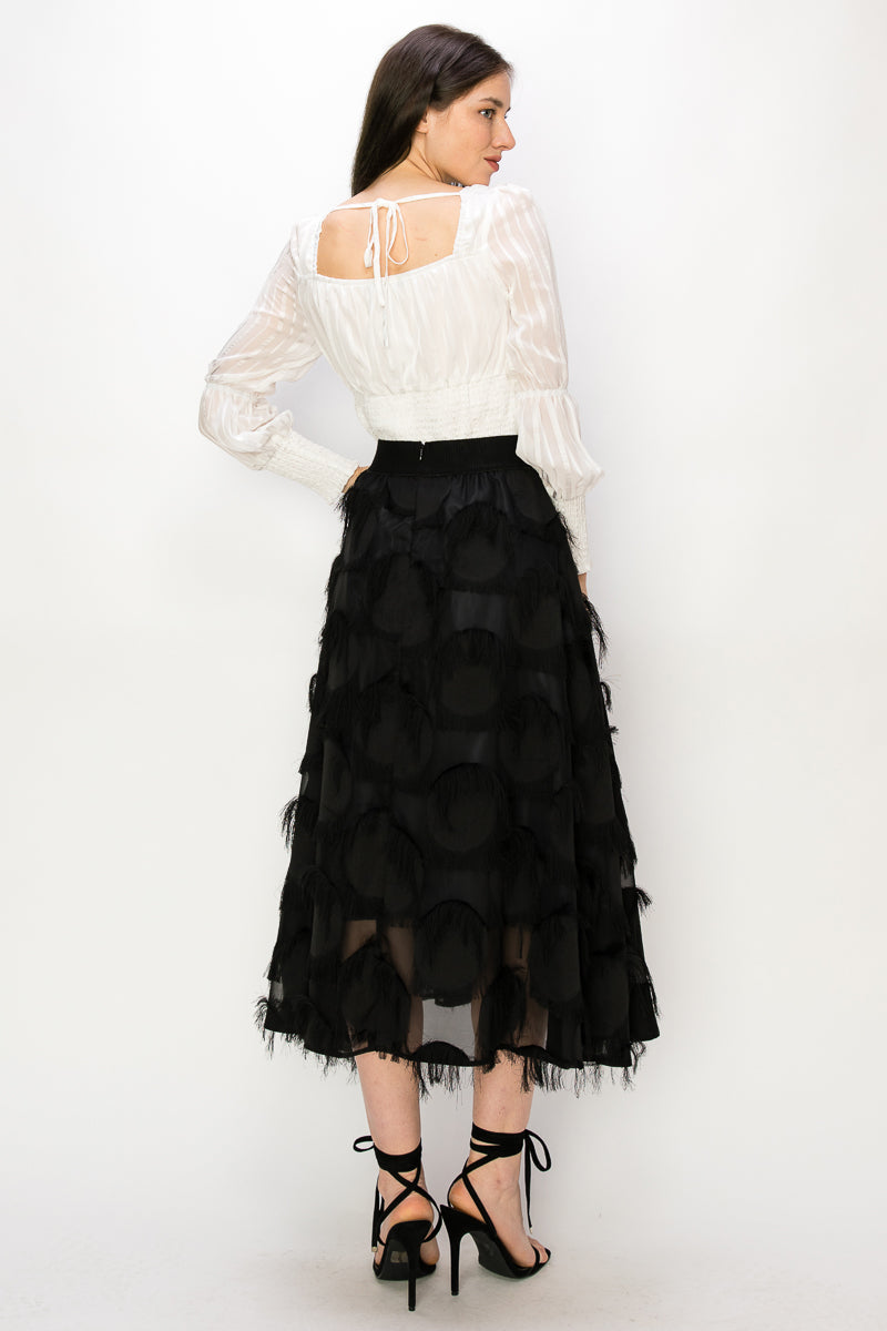 Square Neck Long Sleeve Waist Smocking Stripe Satin Top Bella Moda Latina