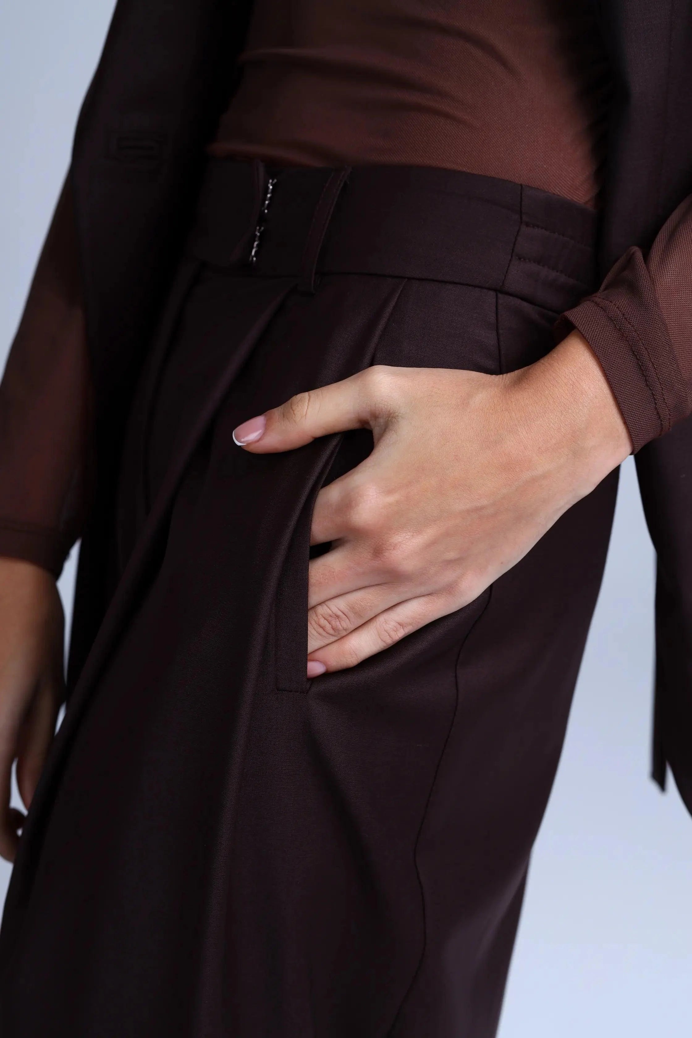 Brown Virgin Wool Pants Monica Wide-Leg in Dark Coffee ETNA