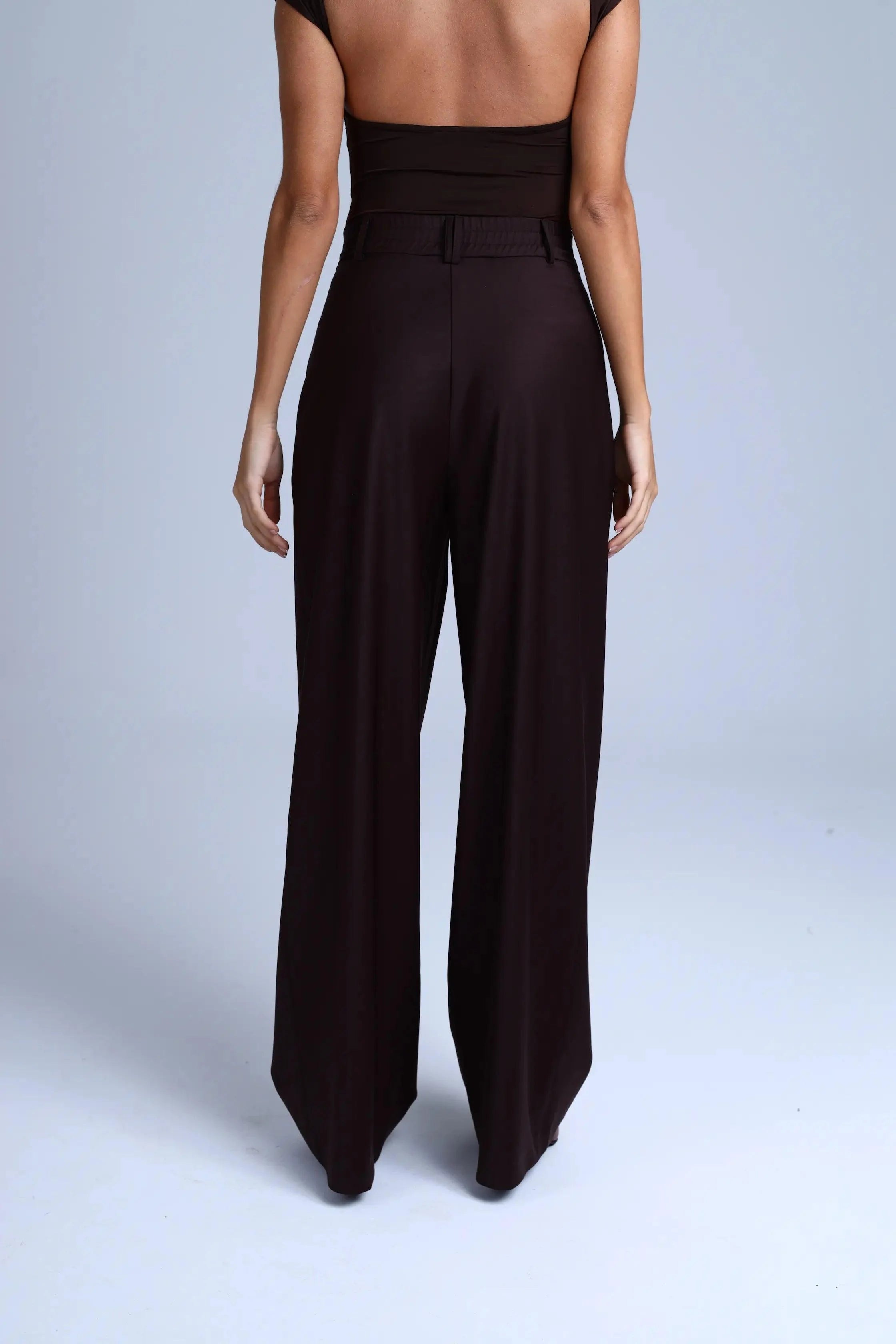 Brown Virgin Wool Pants Monica Wide-Leg in Dark Coffee ETNA