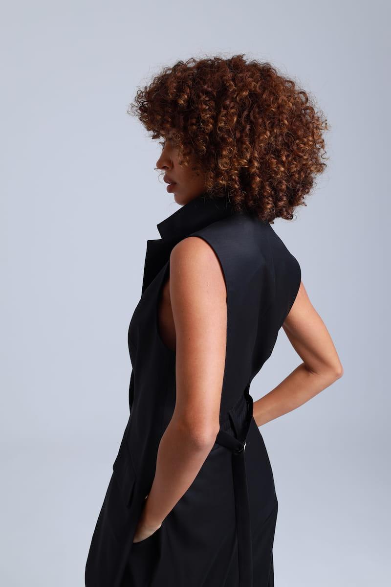 Broadway Liza Longline Virgin Wool Waistcoat in Deep Black ETNA