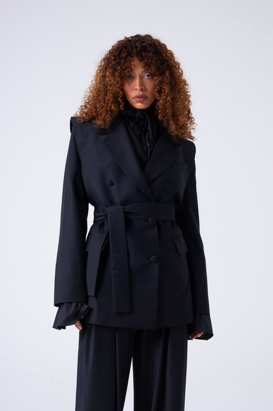 Broadway 3-Piece Liza Tailored Virgin Wool Suit in Deep Black