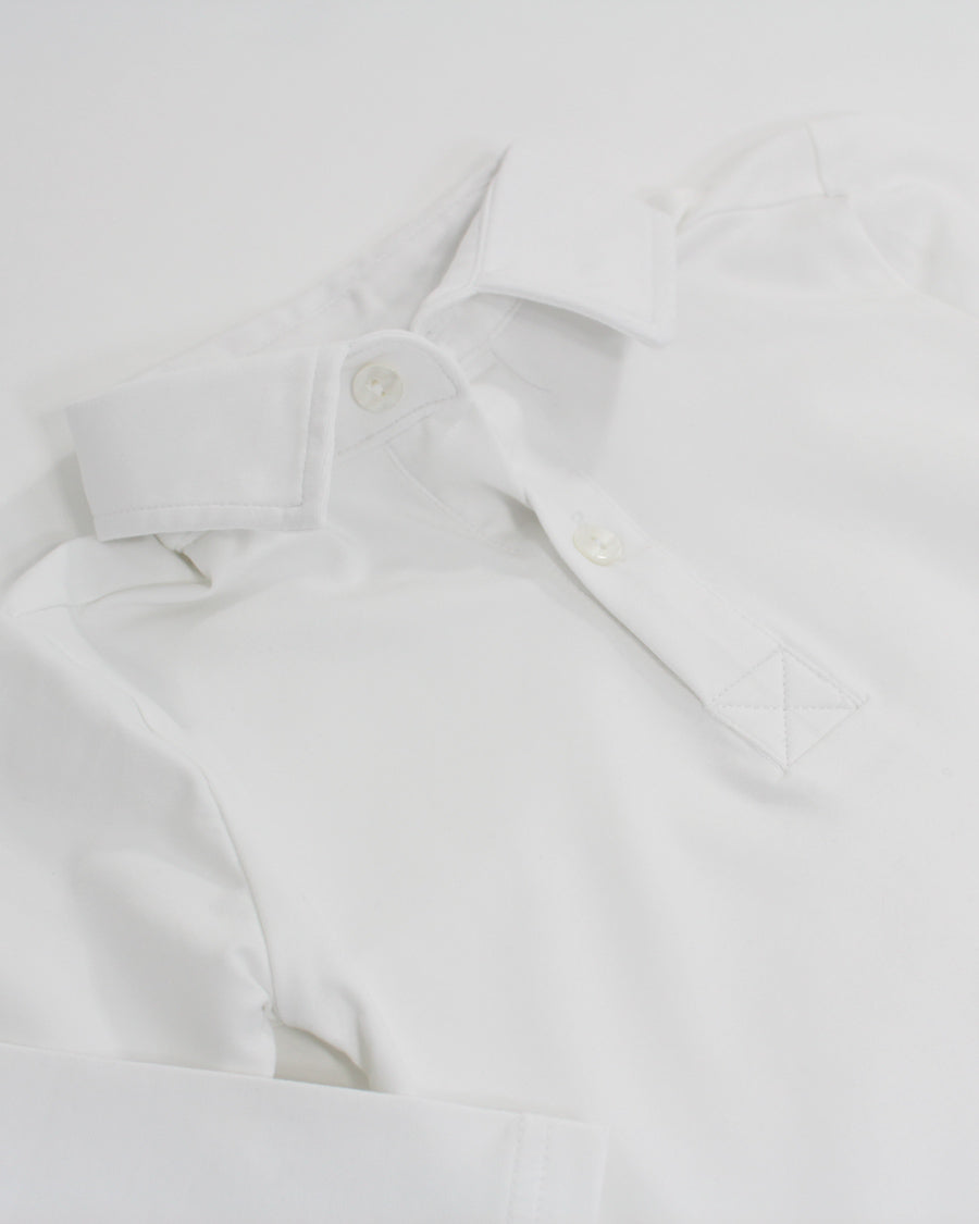 Plain White Polo Shirt with Long Sleeves Smockingbird