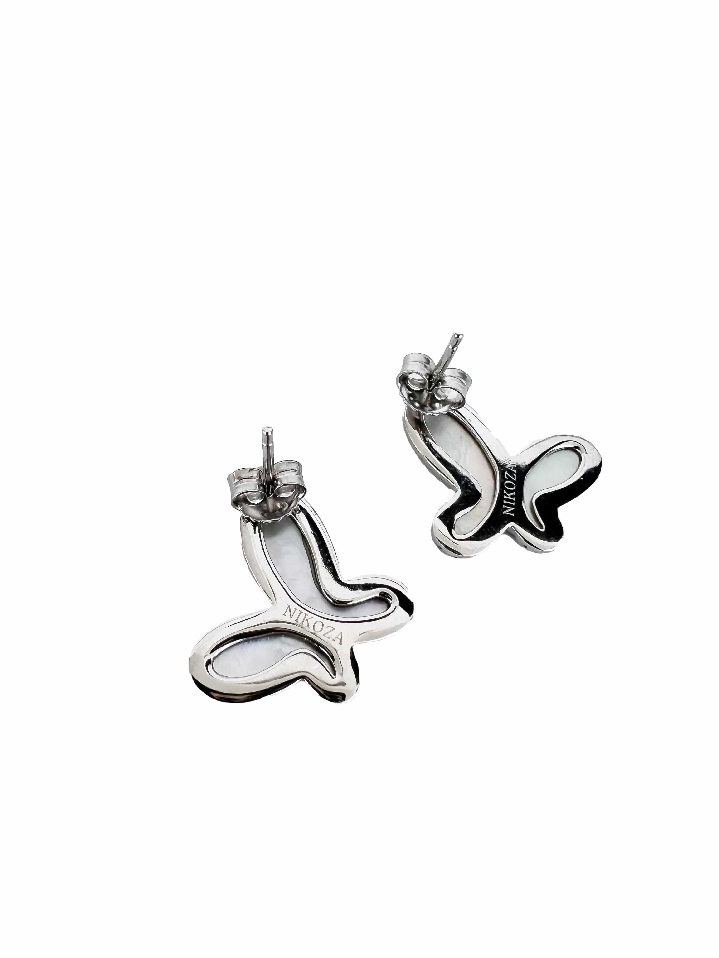 925 Silver with Mother Of Pearl Cubic Zirconia Stud Butterfly Earring Jewelry NIKOZA