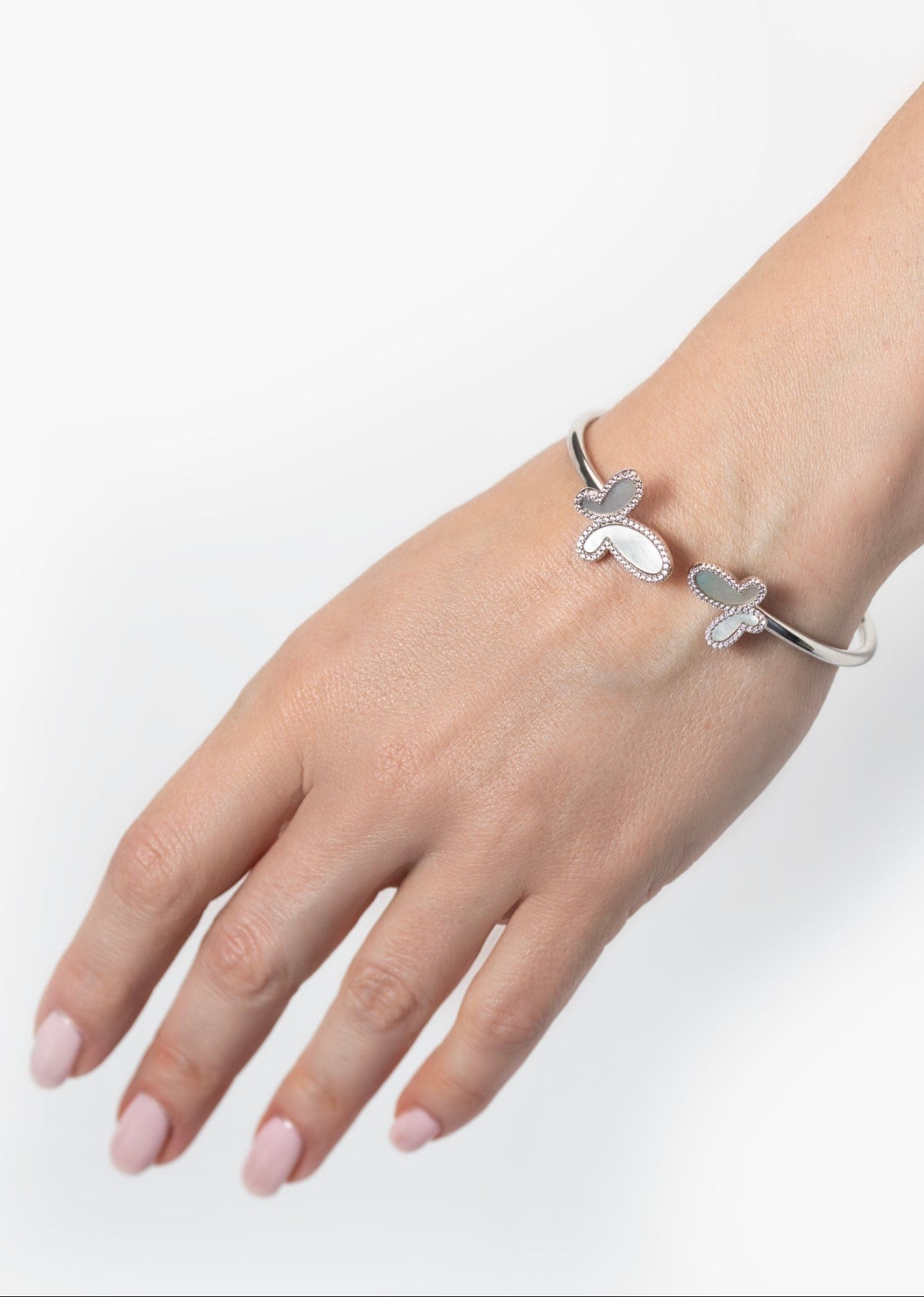 .925 Silver w/ Dual Mother Of Pearl Butterfly Bangle Bracelet Women's Jewelry (Copy) NIKOZA