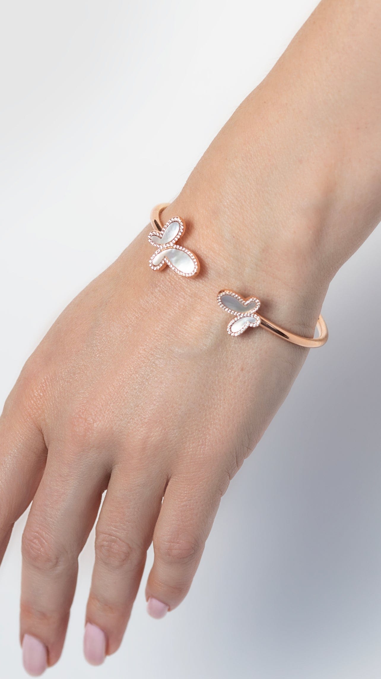 .925 Silver w/ Dual Mother Of Pearl Butterfly Bangle Bracelet Women's Jewelry (Copy) NIKOZA
