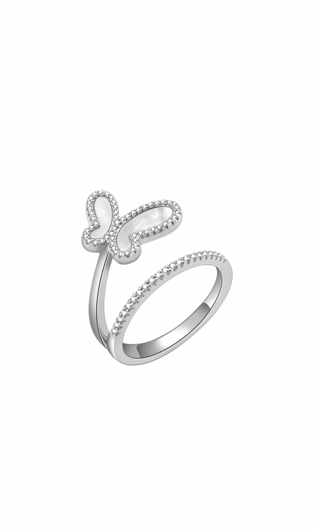 .925 Silver w/ Mother Of Pearl Cubic Zirconia Encrusted Swirl Butterfly Ring Jewelry NIKOZA