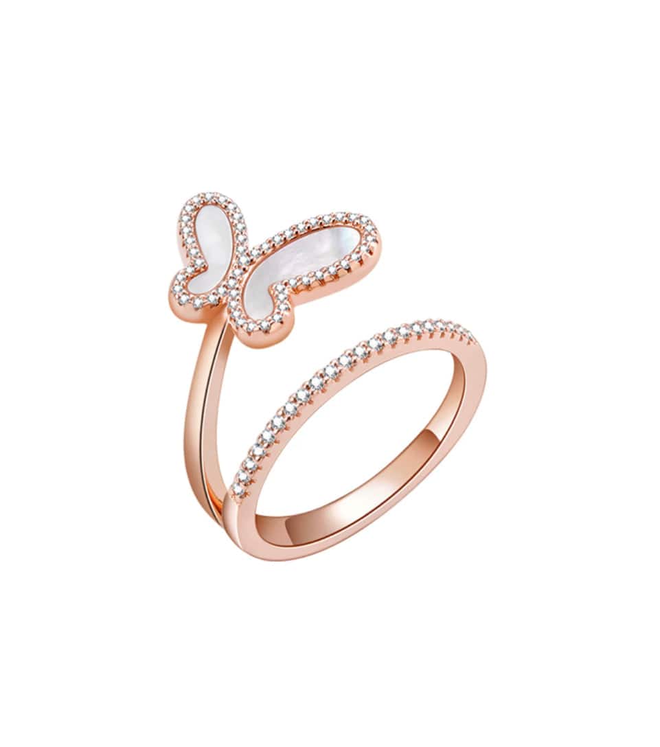 .925 Silver w/ Mother Of Pearl Cubic Zirconia Encrusted Swirl Butterfly Ring Jewelry NIKOZA
